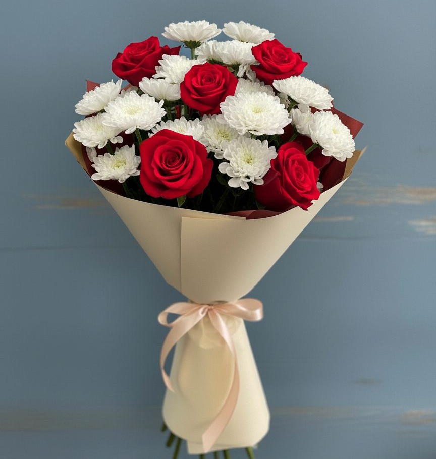 Букет цветов из: Розы и Хризантемы в Мостовик