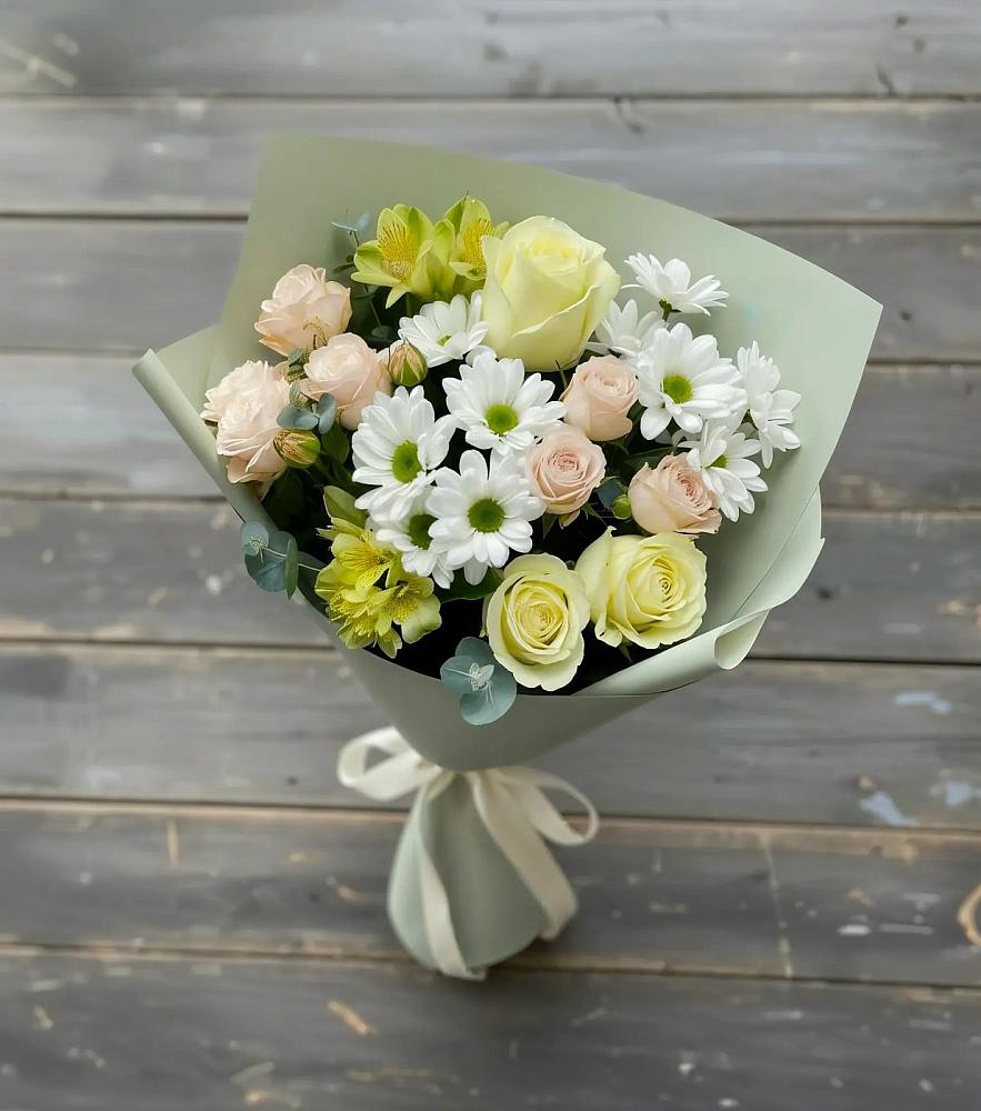 Букет цветов из: Альстромерии, Розы и Хризантемы в Мостовик