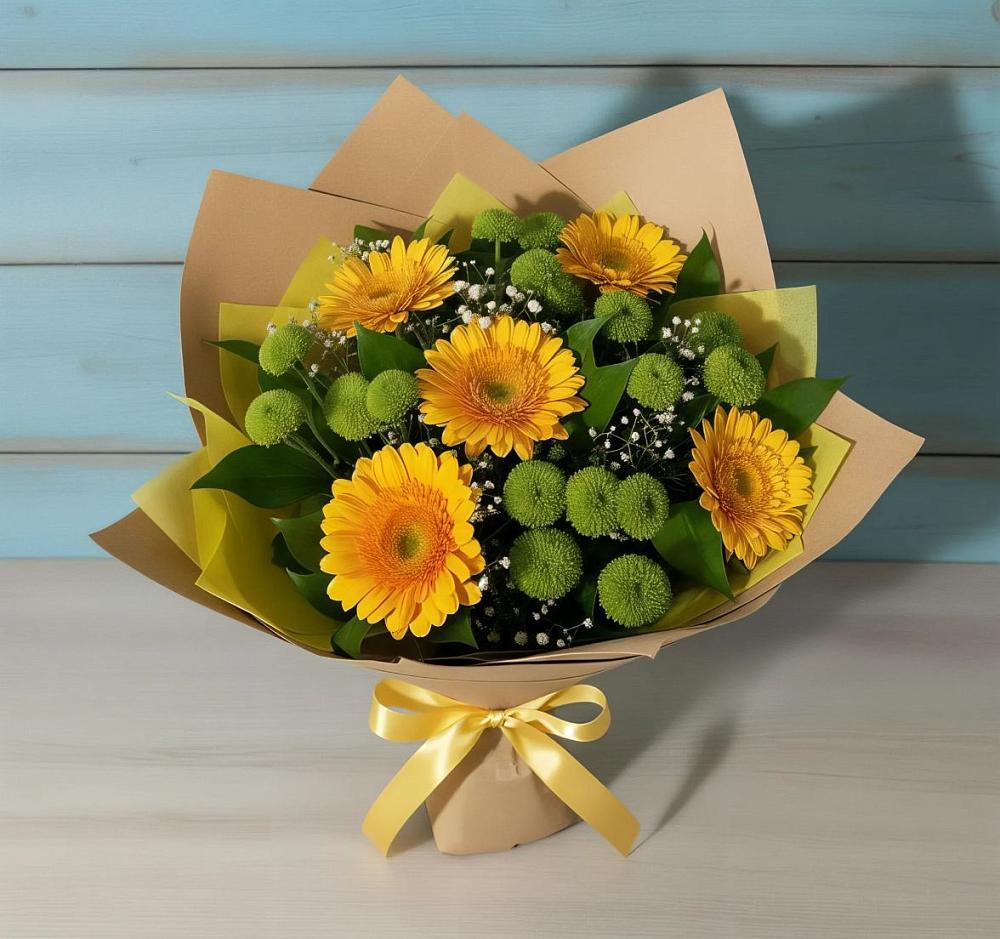 Букет цветов из: Герберы и Хризантемы в Мостовик