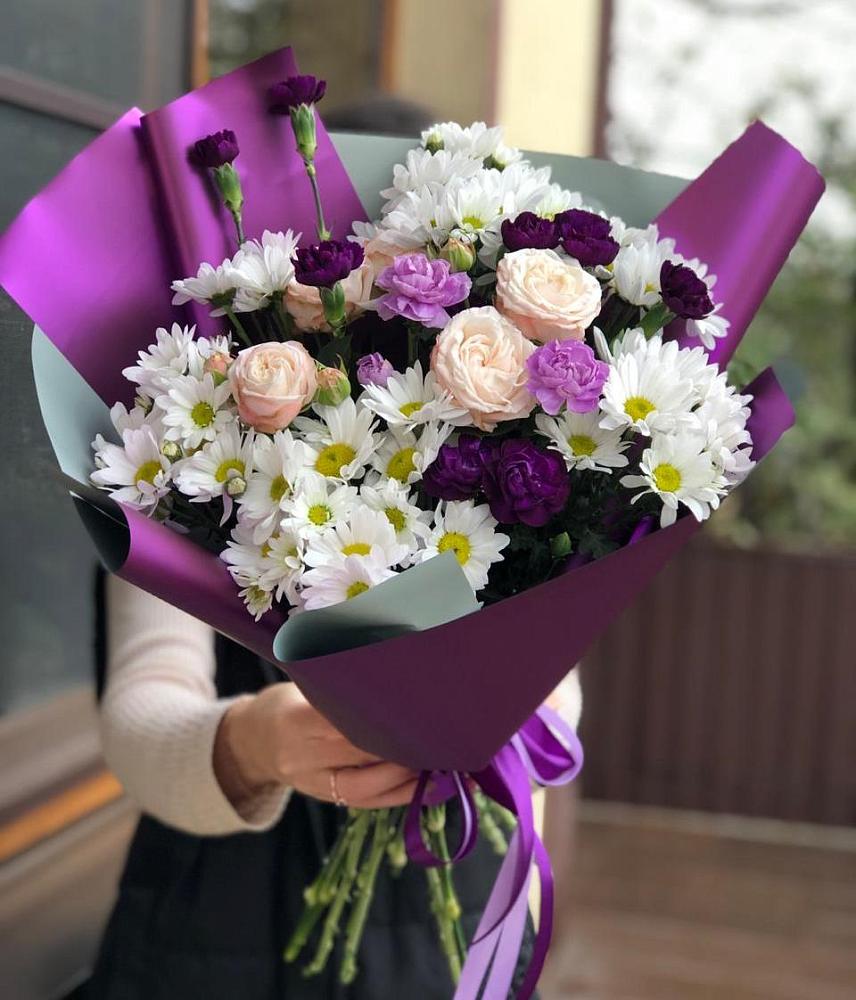 Букет цветов из: Хризантемы, Гвоздики и Розы в Мостовик