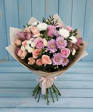 Букет цветов из:  Хризантемы, Розы и Альстромерии в Мостовик