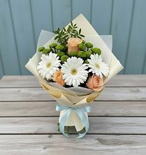 Букет цветов из:  Герберы, Розы и Хризантемы в Мостовик